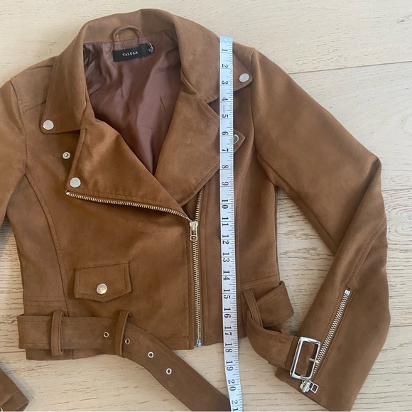 ARITZIA TALULA Morton Faux Suede Moto Jacket XS Caramel Cropped - Picture 9 of 10